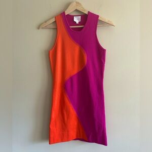 PARKER | Retro Vibrant Orange and Pink Sleeveless Dress, Women’s size Small